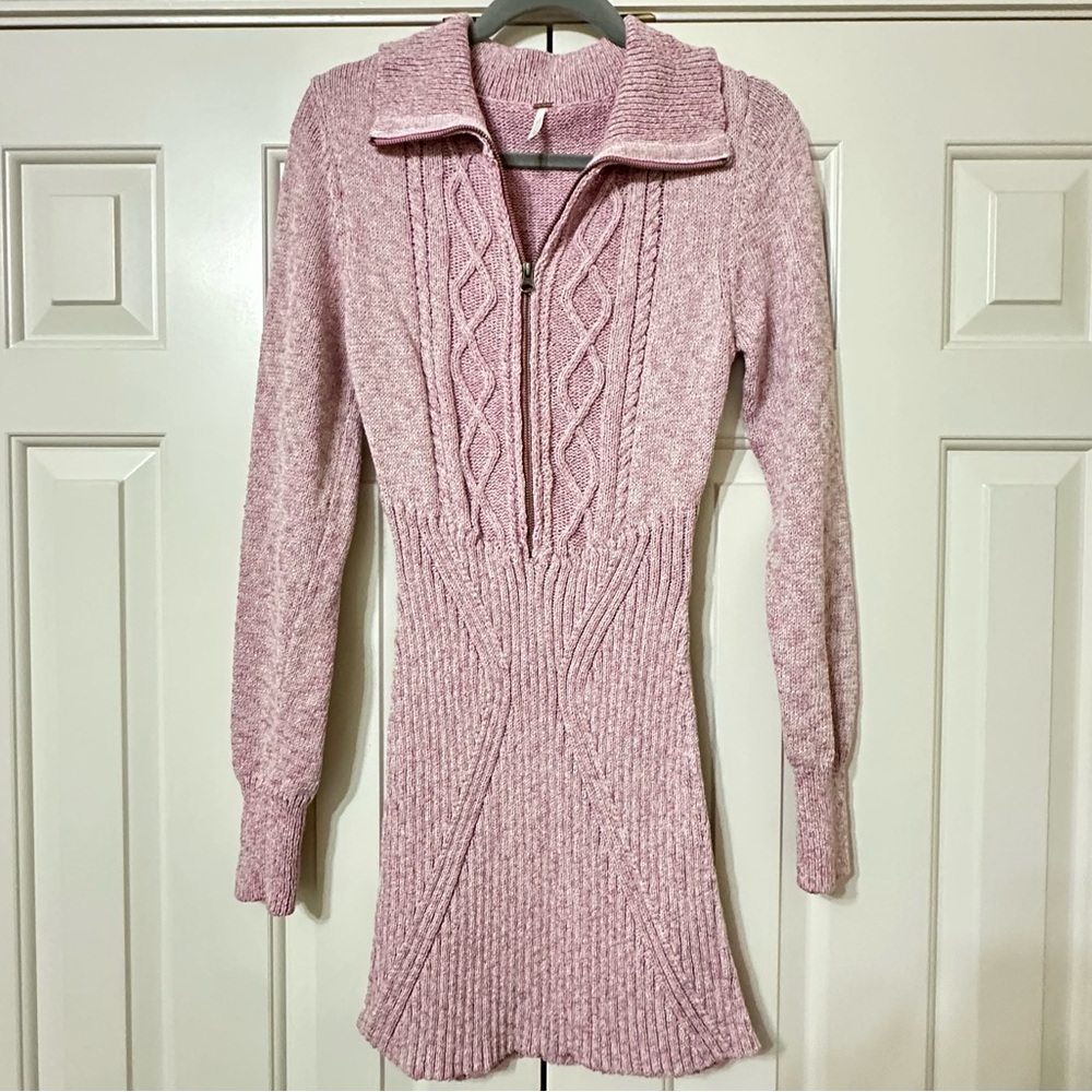 Free People Mont Blanc Pink Knit Sweater Dress Size Large Zip Up - Picture 3 of 8